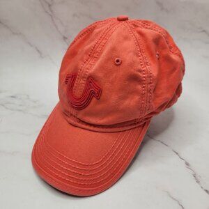True Religion Coral Pink Baseball Hat Embroidered Horseshoe Strapback Women's OS
